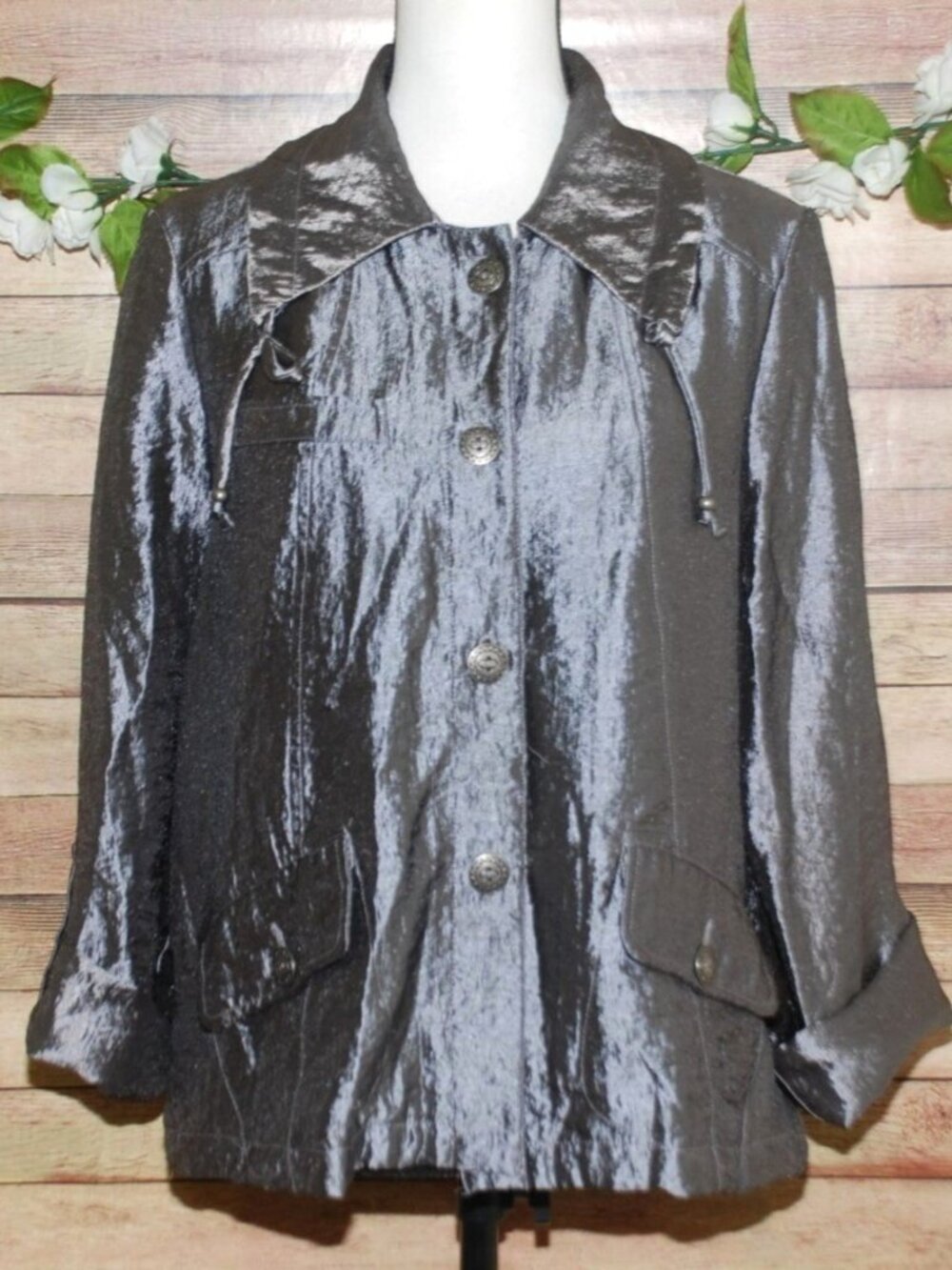 Ruby Rd. Ladies Gray Silver Metallic Jacket Blazer Size 18W